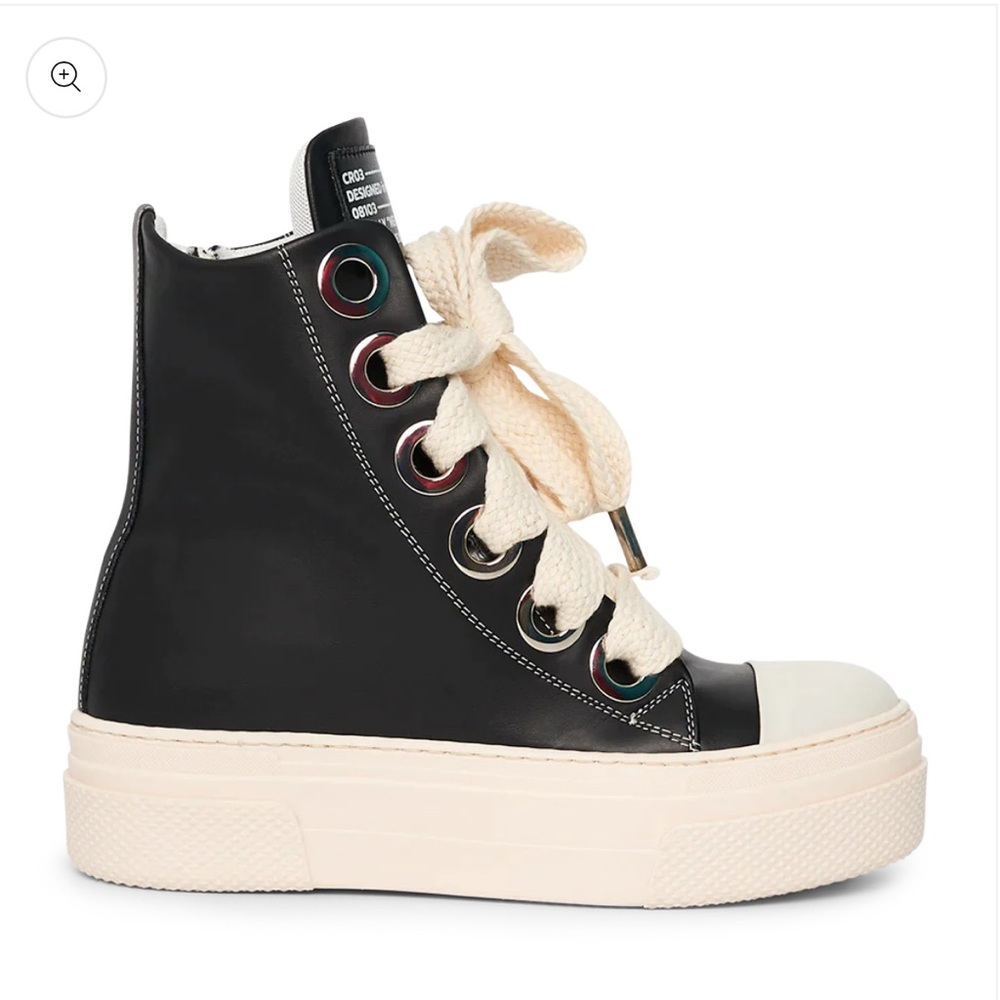 Black High-Top Sneakers with Cream Laces